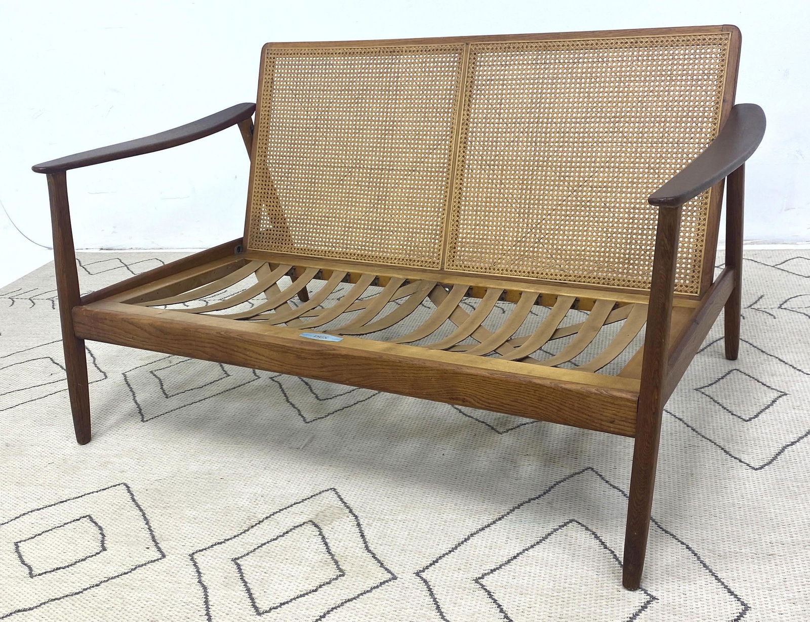 DUX Scandinavian Modern Teak Loveseat Settee.  Cane Bac (1 of 9)