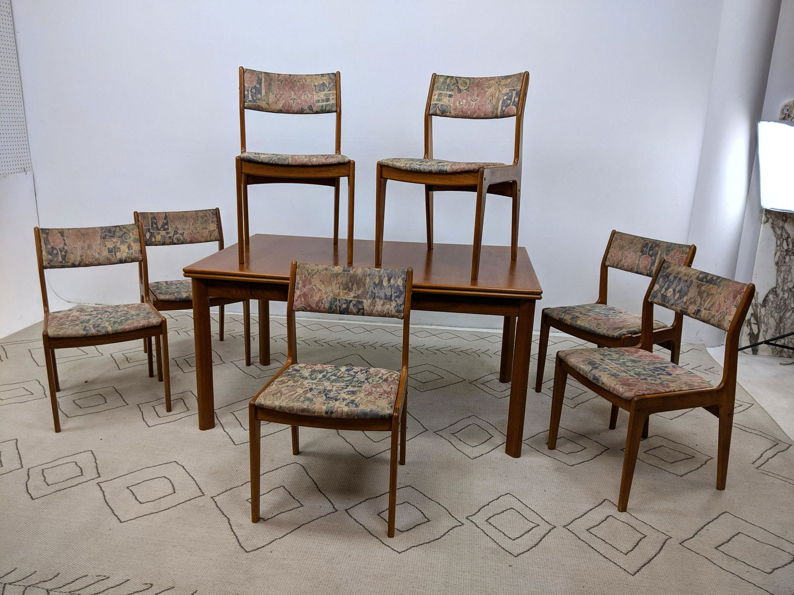 7pc Danish Modern Teak Dining Set. Refractory Table and (1 of 14)