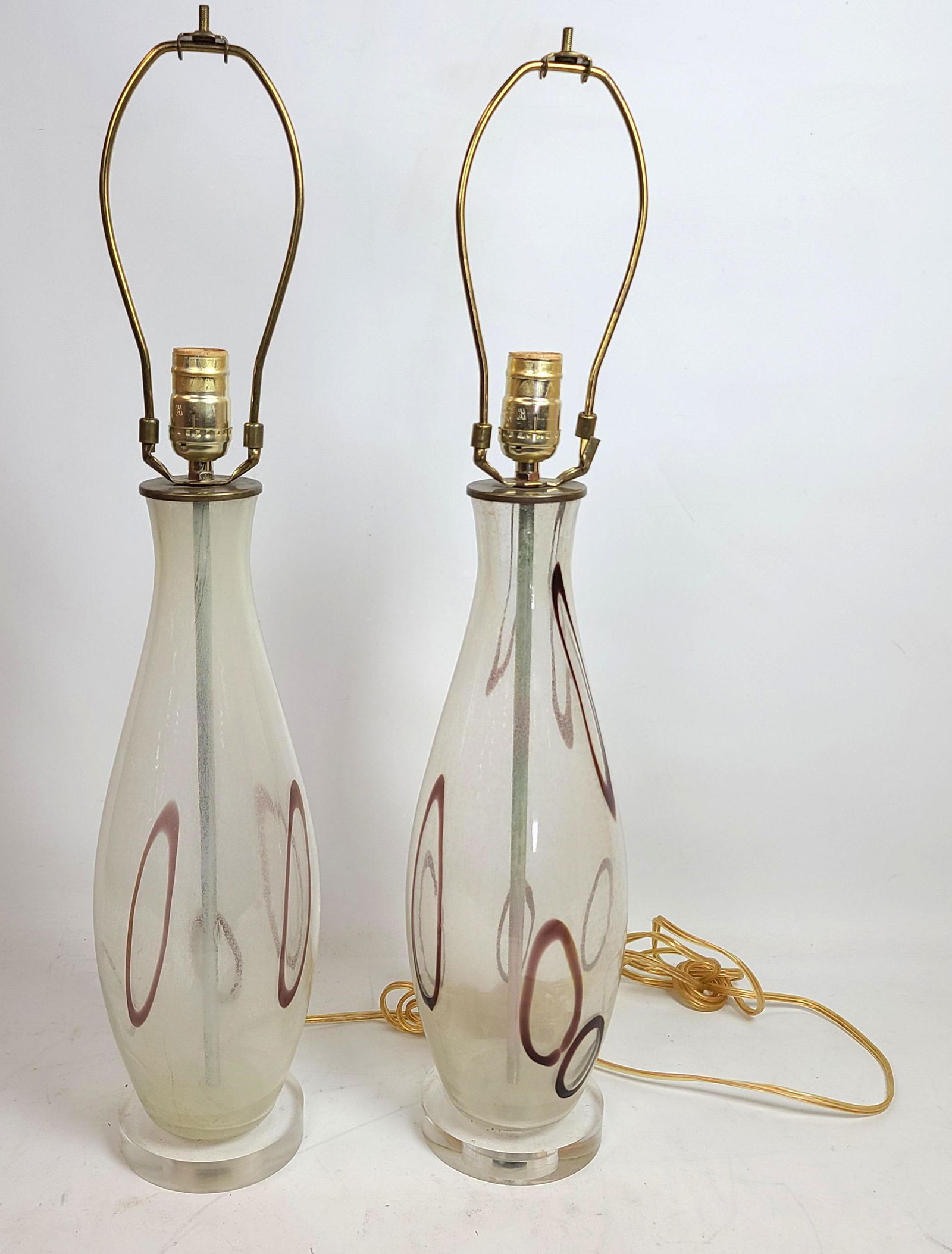Pair Murano Art Glass Table Lamps.  Lucite base. (1 of 6)
