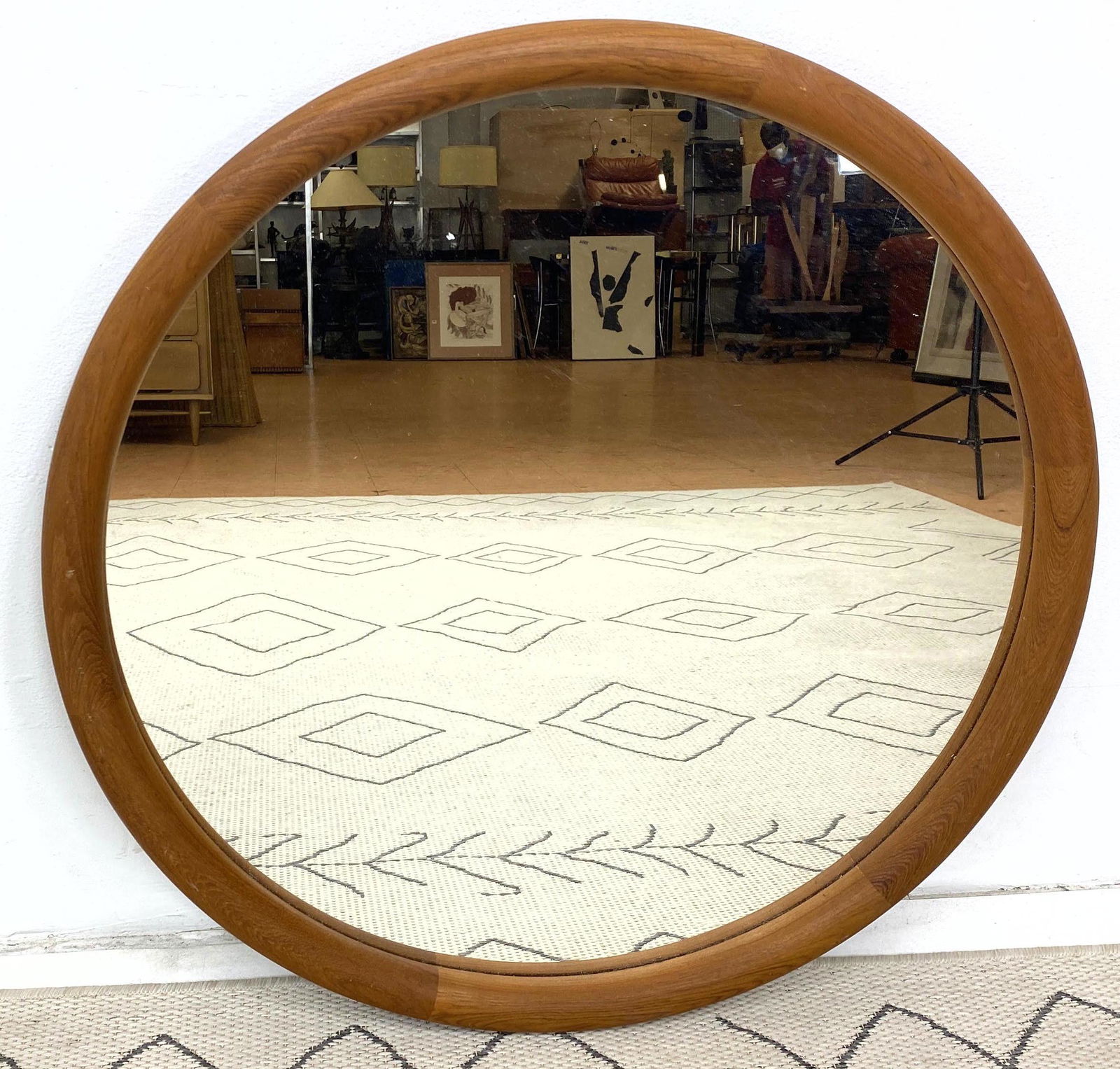 Danish Modern Teak Round Wall Mirror. Rolled Frame. (1 of 7)
