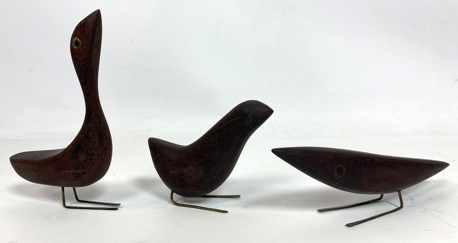 Set 3 Danish JACOB HERMANN Wood Birds. Inlaid eyes. Wir (1 of 7)