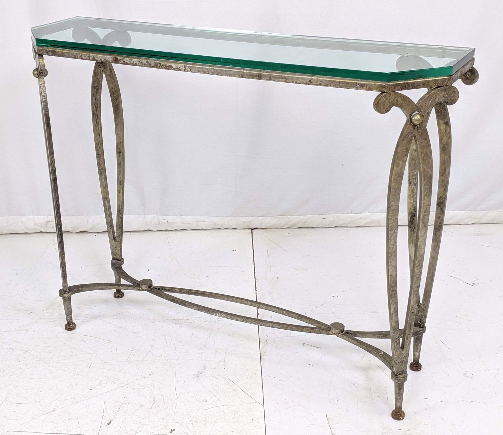 Heavy Steel Decorator Glass Top Console Hall Table. .75 (1 of 9)
