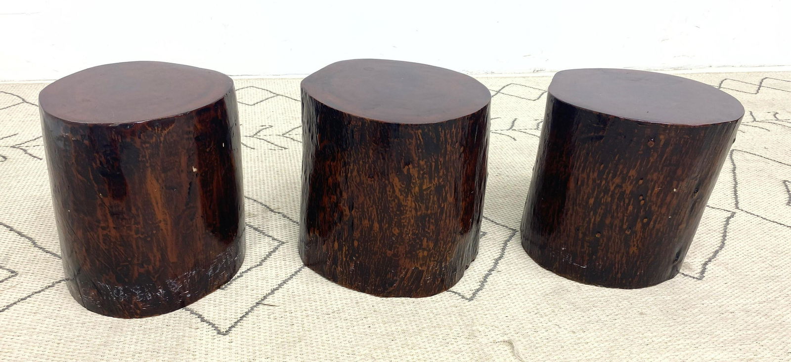 set 3 Asian Style Solid Wood Stools. Nicely finished. (1 of 8)