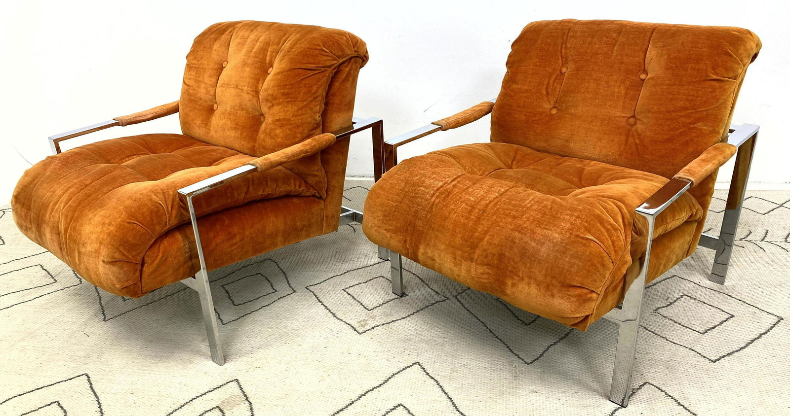 Pair MILO BAUGHMAN Attributed Lounge Chairs with Chrome (1 of 8)