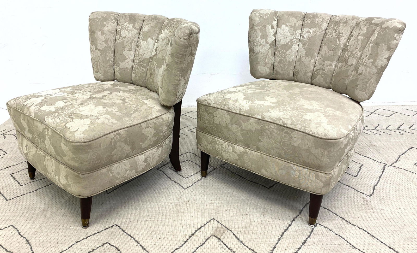 Pair Decorator Lounge Chairs with Channel Backs. Wood F (1 of 7)