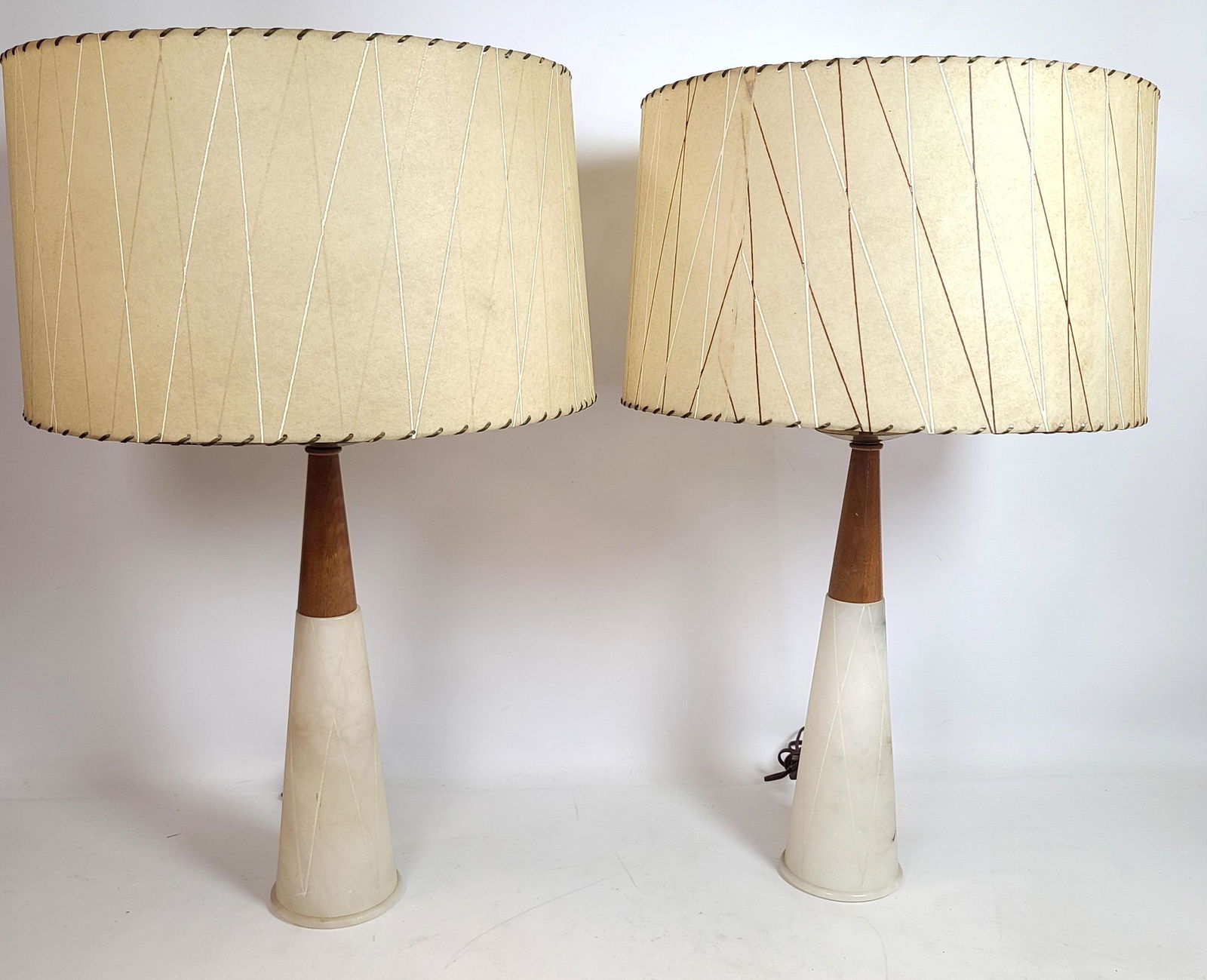 Pair of Tall Modernist Marble and Walnut Table Lamps (1 of 9)