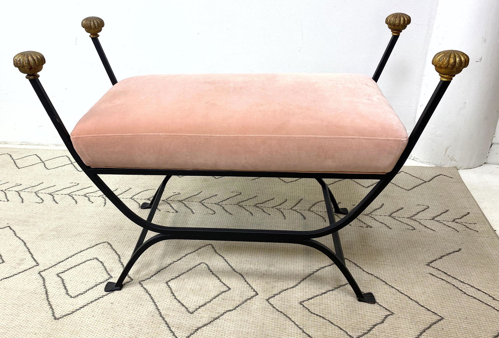 Regency Style Iron Upholstered Bench with Decorative  G (1 of 6)