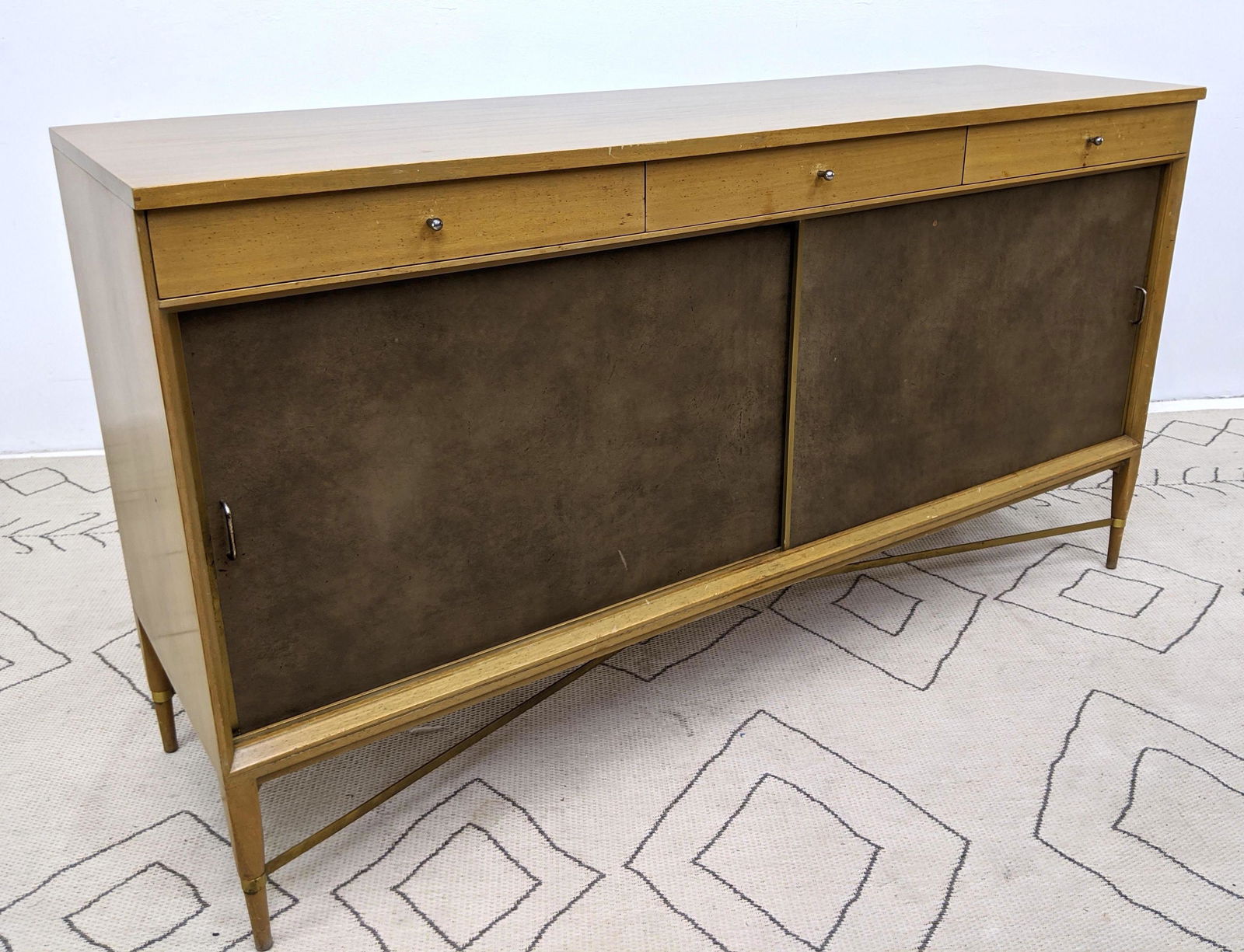Paul McCobb Low Sliding Door Cabinet Credenza with Bras (1 of 9)