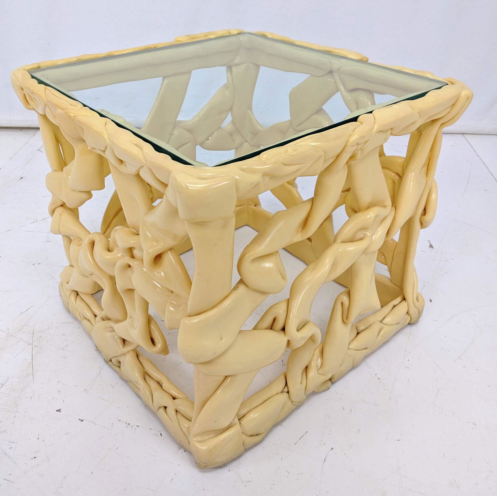 TONY DUQUETTE style Taffy Side Table. Square Cube form (1 of 7)
