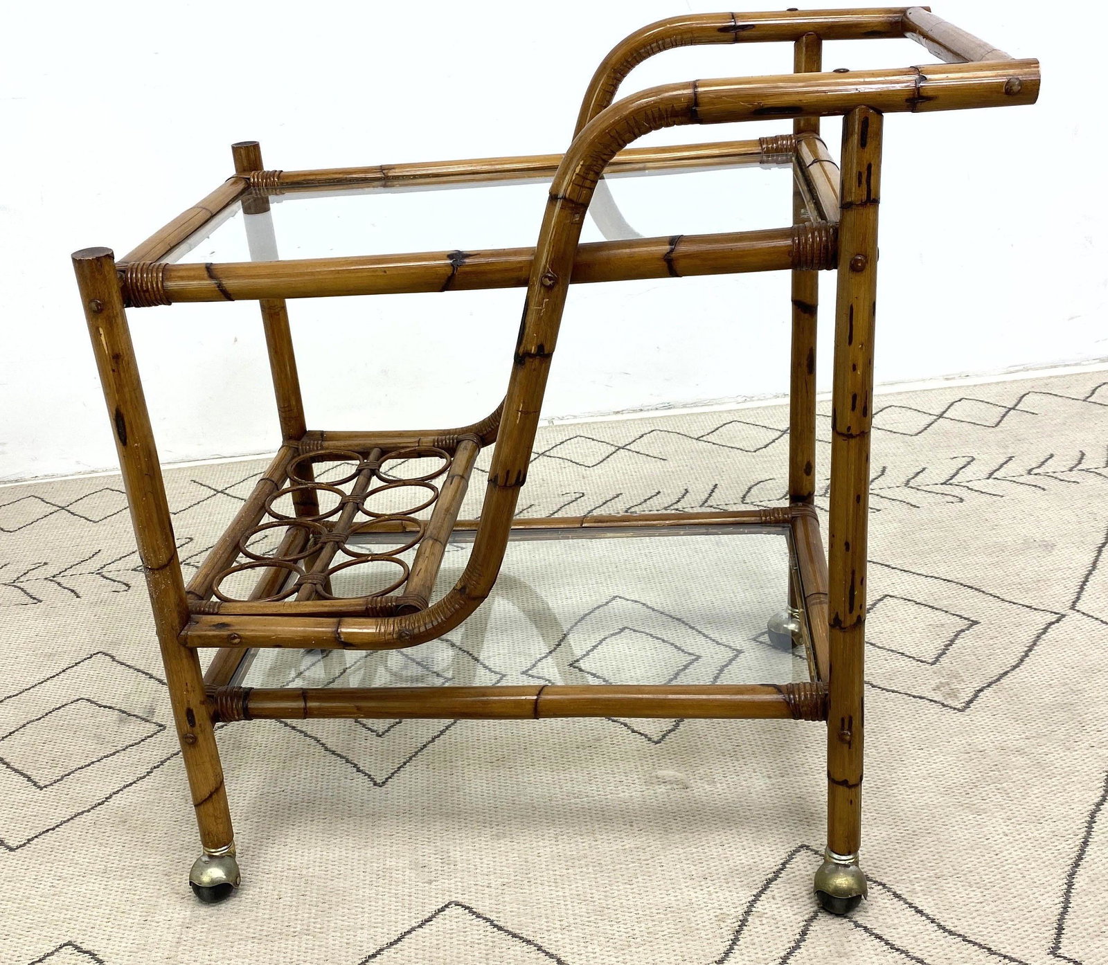 Miami Modern Bamboo Bar Cart Server. Glass shelves.: Miami Modern Bamboo Bar Cart Server. Glass shelves.-- Dimensions: H: 34.5 inches: W: 21.5 inches: D: 33 inches ---