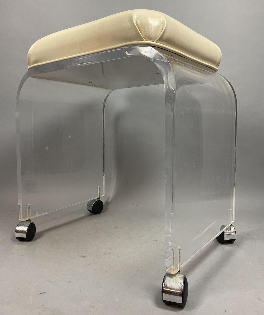 70s Modern Rolling Lucite Waterfall Vanity Stool. Padde (1 of 10)