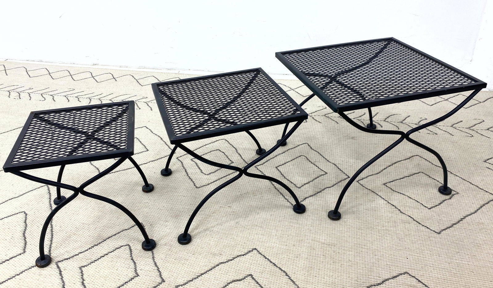 Set 3 Iron Mesh Nesting Tables.  Salterini Style. (1 of 7)