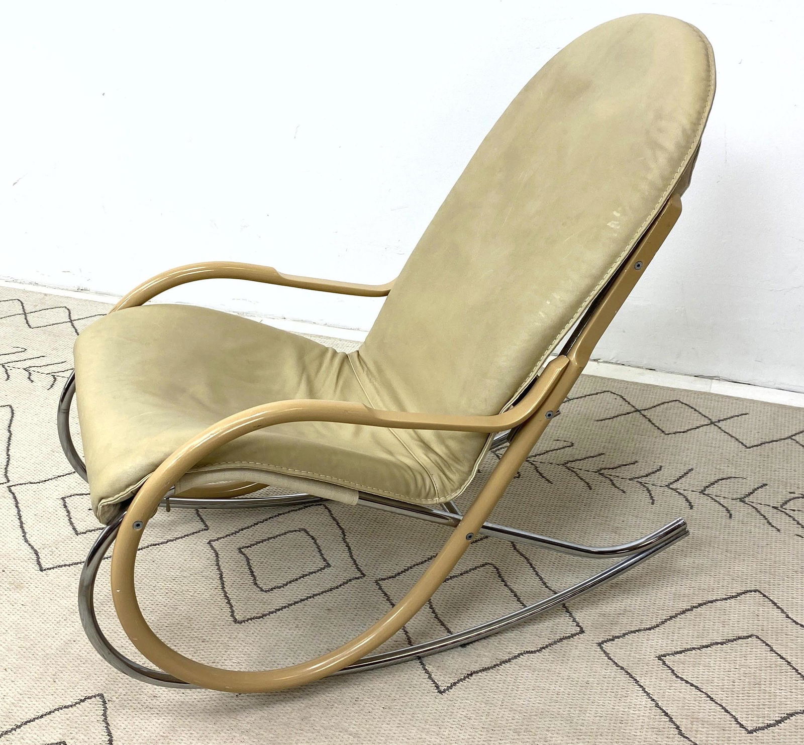 PAUL TUTTLE Leather Rocking Chair. NONNA.  Bentwood and (1 of 6)