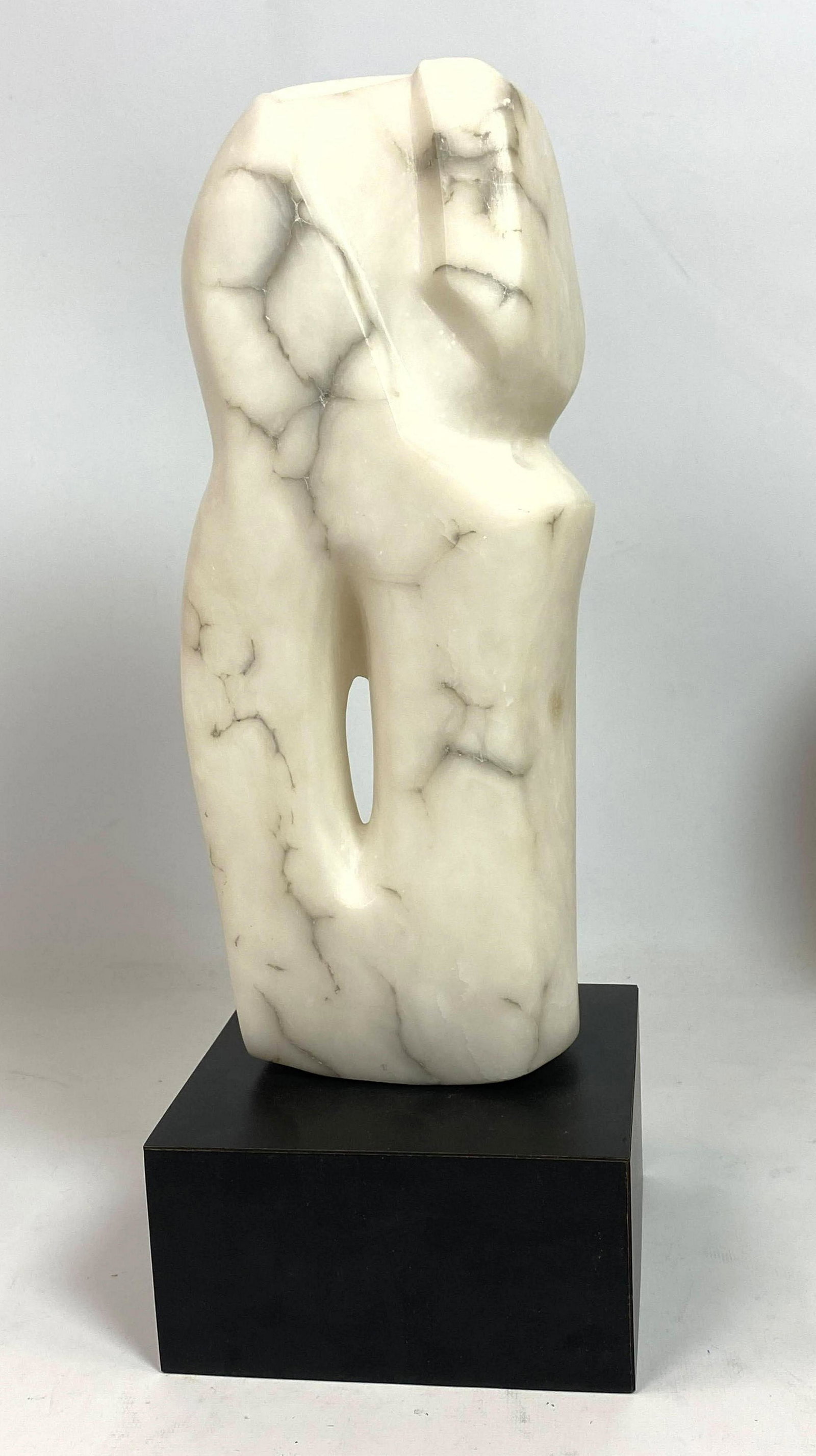 E.P. MELTZER Modernist Carved Marble Sculpture on Revol: E.P. MELTZER Modernist Carved Marble Sculpture on Revolving Black Base. Signed Under Base.-- Dimensions: H: 17 inches: W: 6 inches: D: 6 inches ---
