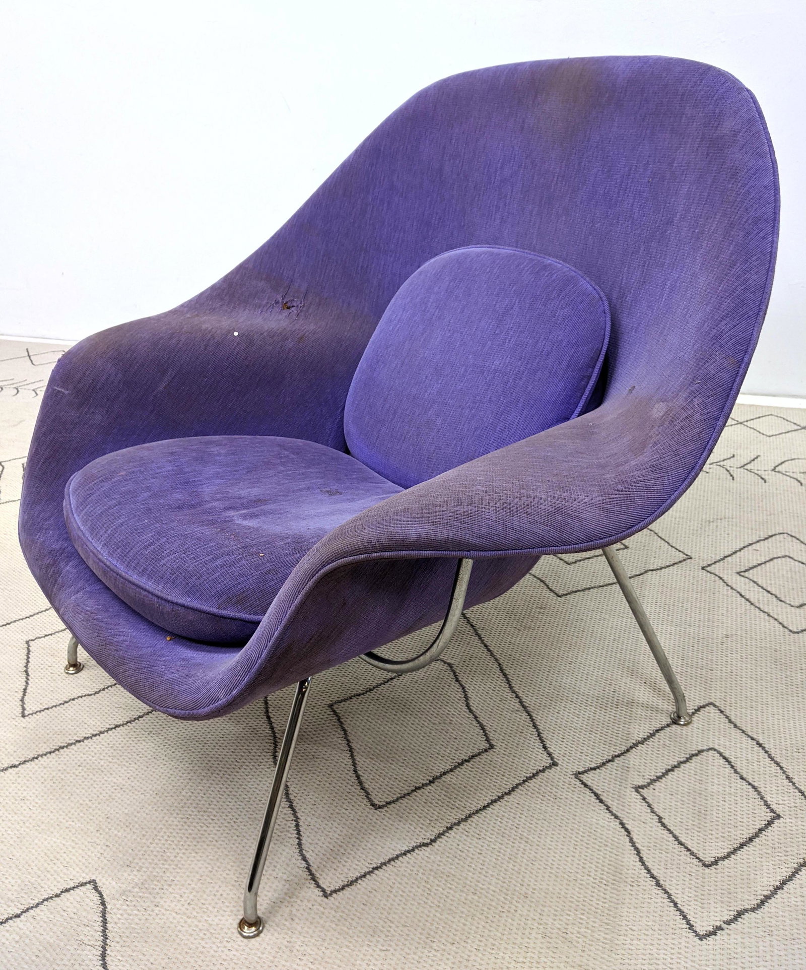 Eero Saarinen for Knoll Womb Chair with Chrome Frame.: Eero Saarinen for Knoll Womb Chair with Chrome Frame. -- Dimensions: H: 36 inches: W: 41 inches: D: 35 inches ---