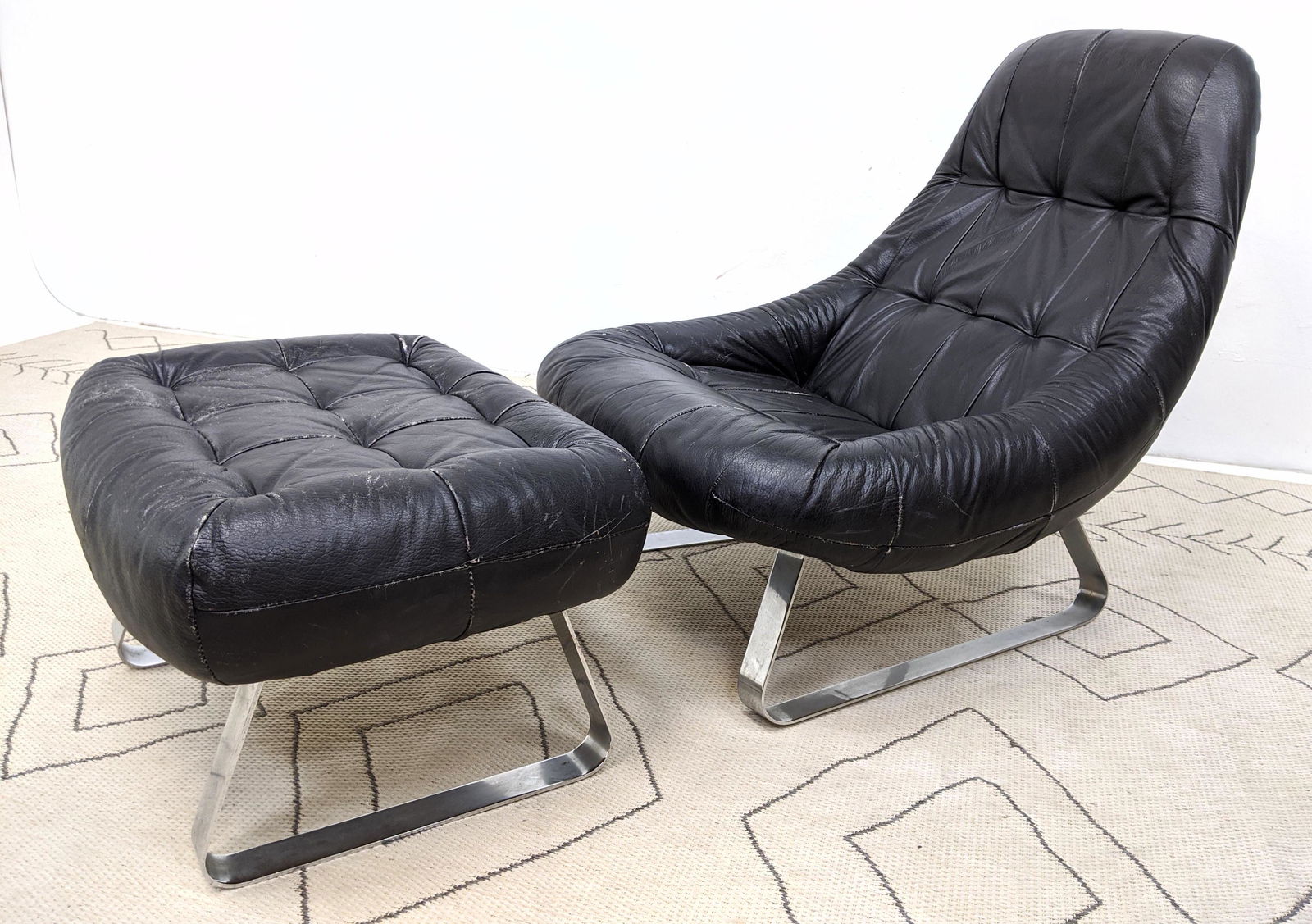 LAFER Brazil Leather and Chrome Lounge Chair and Ottoma (1 of 10)