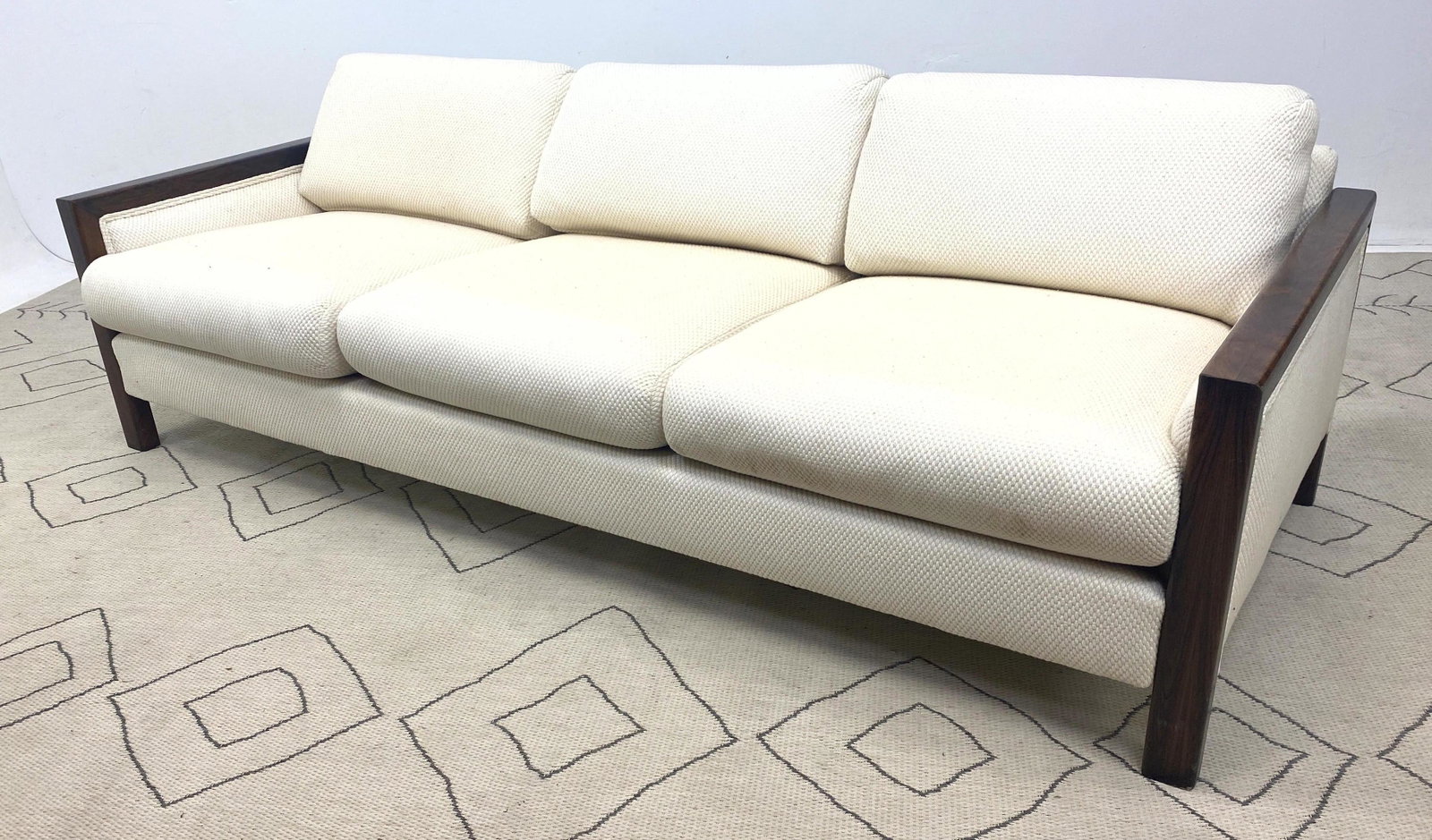 Mid Century Modern Flat Arm Sofa Couch. Emanuel Decora: Mid Century Modern Flat Arm Sofa Couch. Emanuel Decorators. -- Dimensions: H: 24 inches: W: 85 inches: D: 34 inches ---