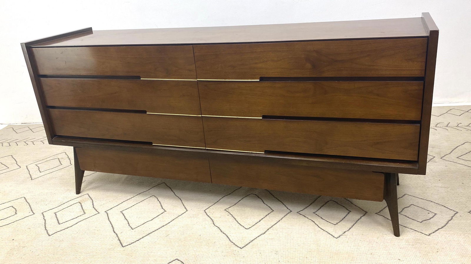 American Modern Walnut Low Dresser Chest. Flared legs. (1 of 8)