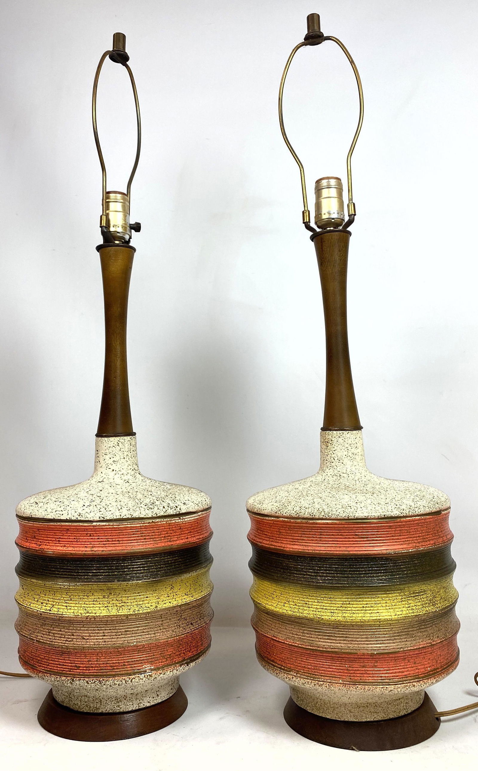 Pair Mid Century Modern Table Lamps with carved striped (1 of 11)