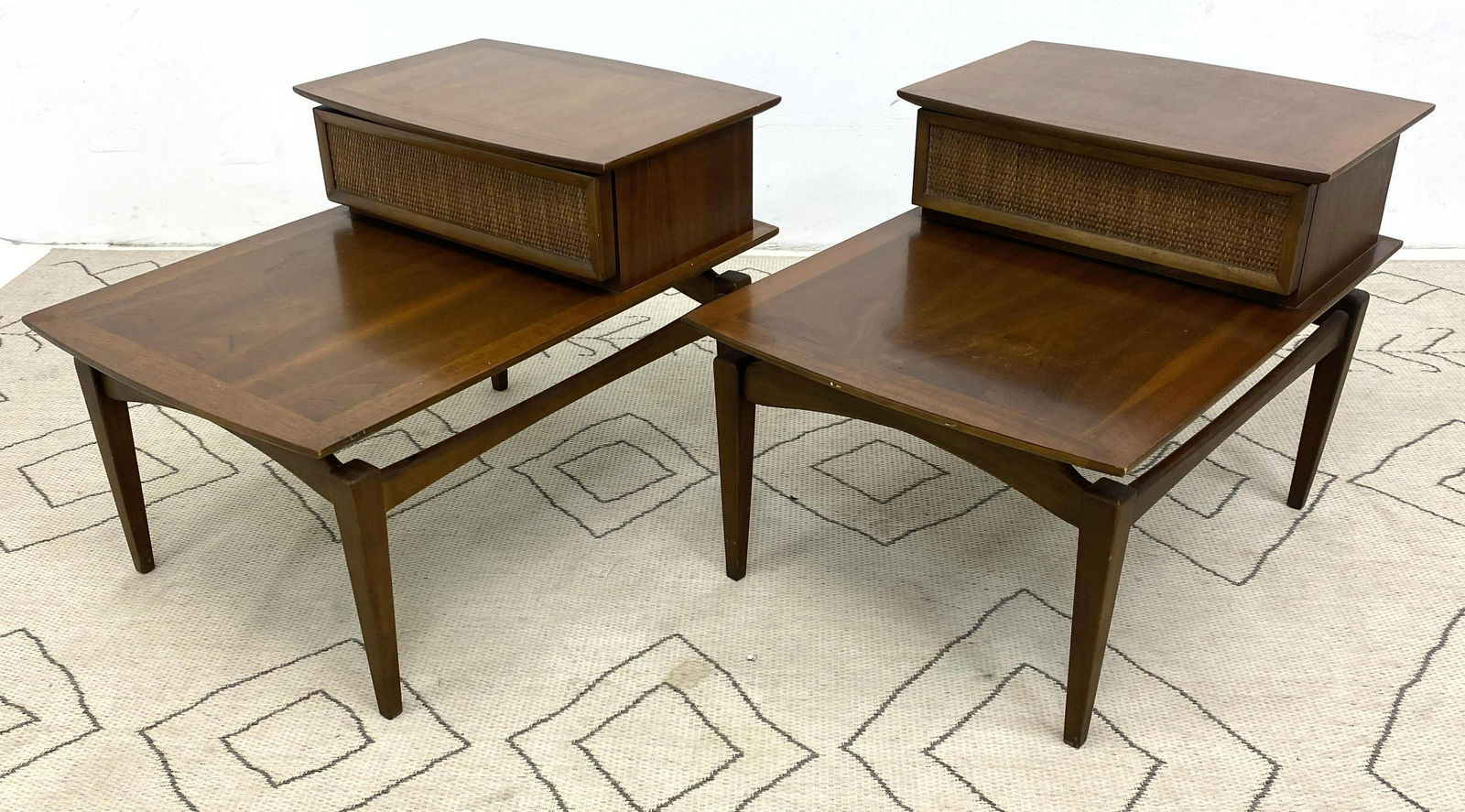Pair LANE American Modern Walnut Side End Tables.  Floa (1 of 7)