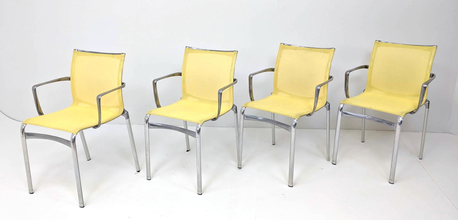 Set 4 "Alias" Italy Aluminum  Mesh Arm Chairs. Stackin (1 of 9)