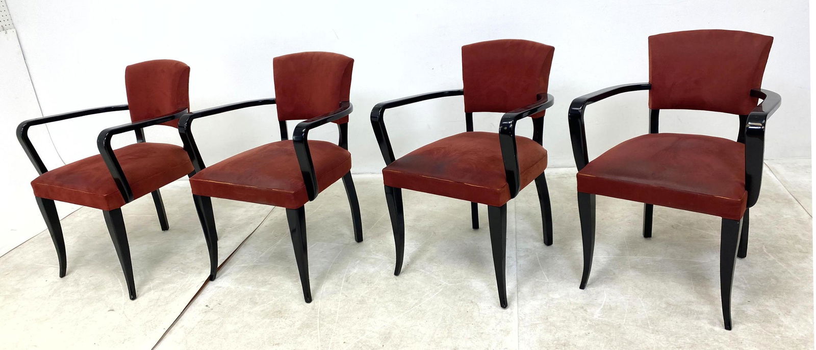 Set 4 Art Deco Style Black Lacquer Arm Chairs.  Italian (1 of 8)