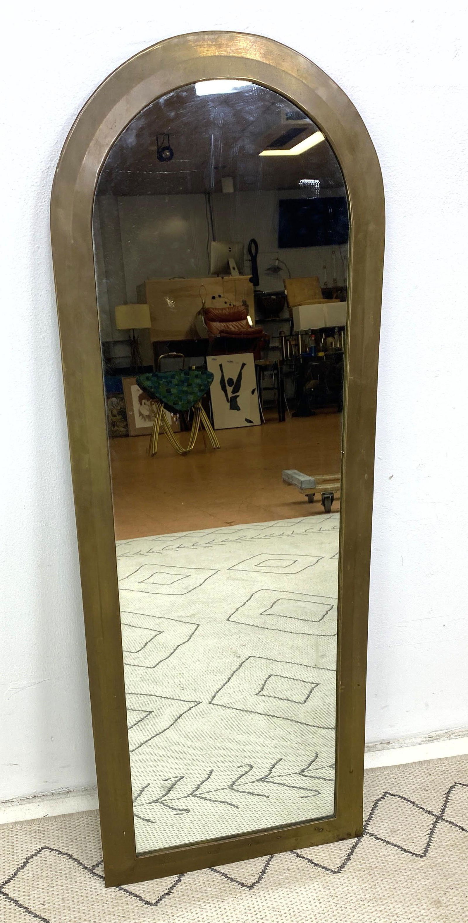 Decorator Beveled Brass Arched Top Mirror.  Pole on bac (1 of 6)
