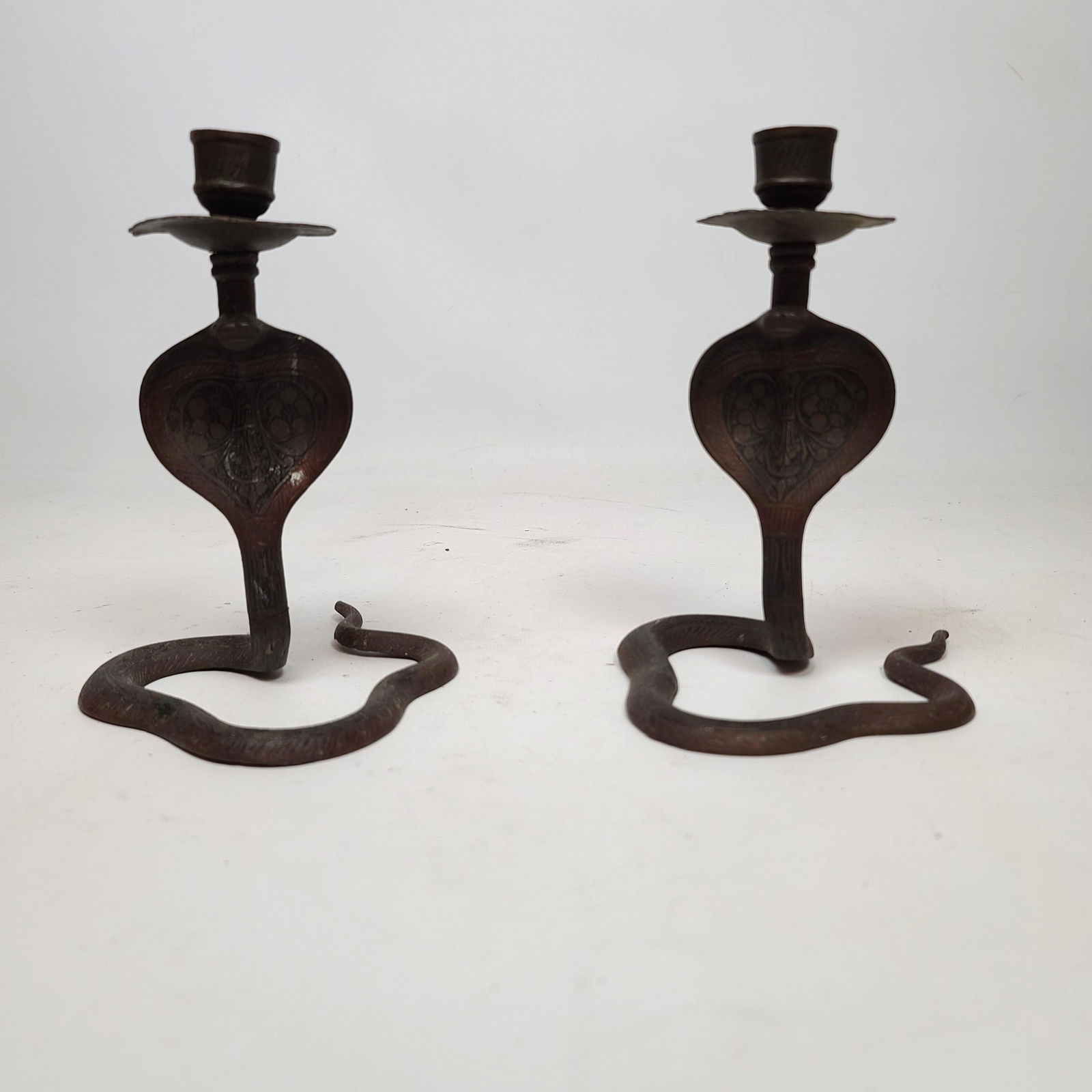 Pair Brass Cobra Form Candle Sticks.  Candlesticks with (1 of 6)