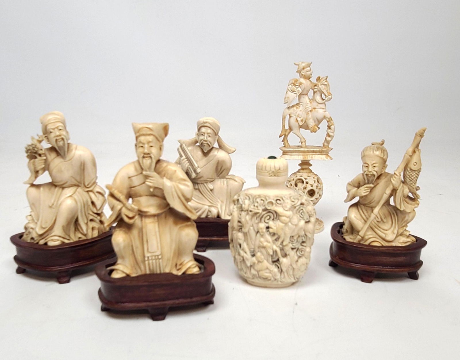 6pcs Asian Carved Figures on Wood Stands. (1 of 16)