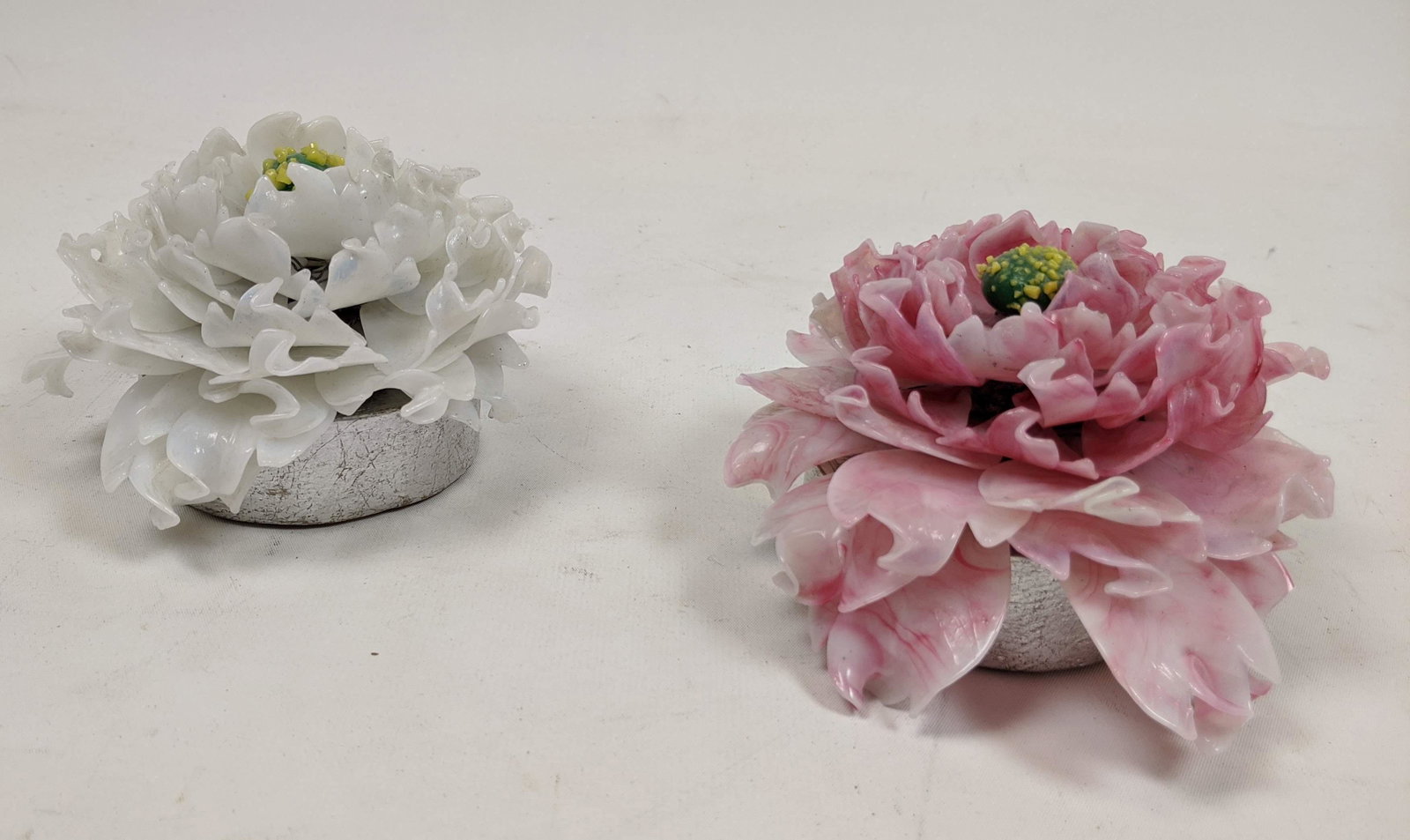 Pr Vintage Glass Peony Flower Sculptures. Possibly Vene (1 of 13)
