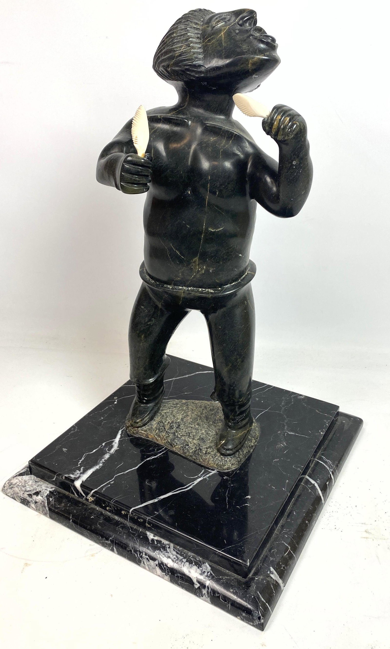 Large Eskimo Inuit Carved Stone Sculpture of a Figure w (1 of 10)