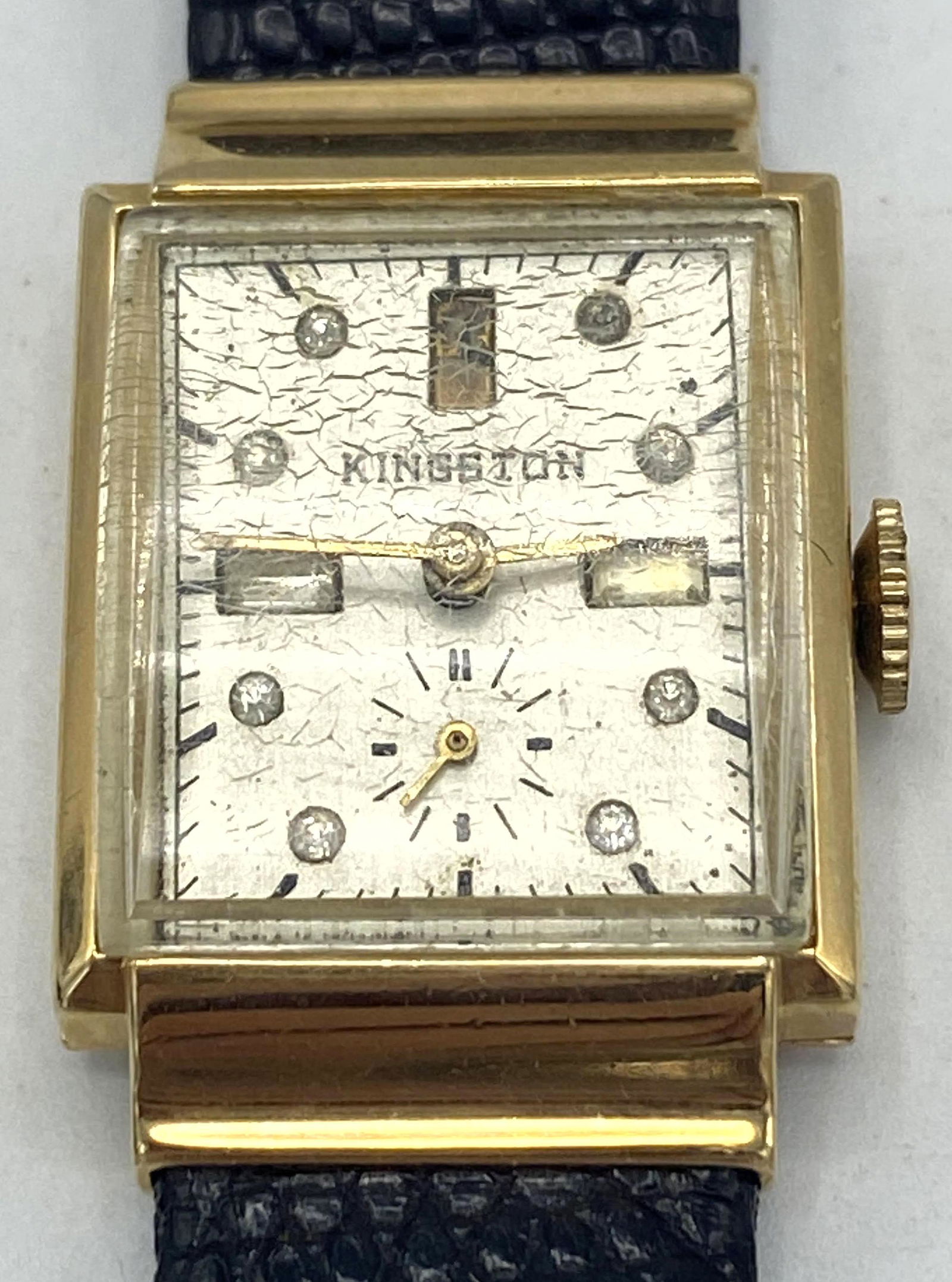 KINGSTON Vintage 14K Gold  Mans Wrist Watch. Black liza (1 of 7)