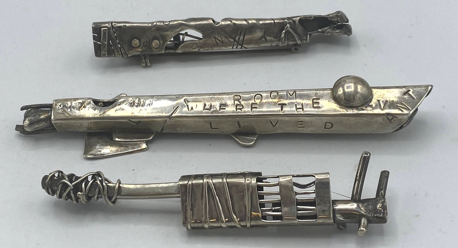 3pcs Silver Modernist Artisan Brooch Pins. Bar Pins. Br (1 of 11)