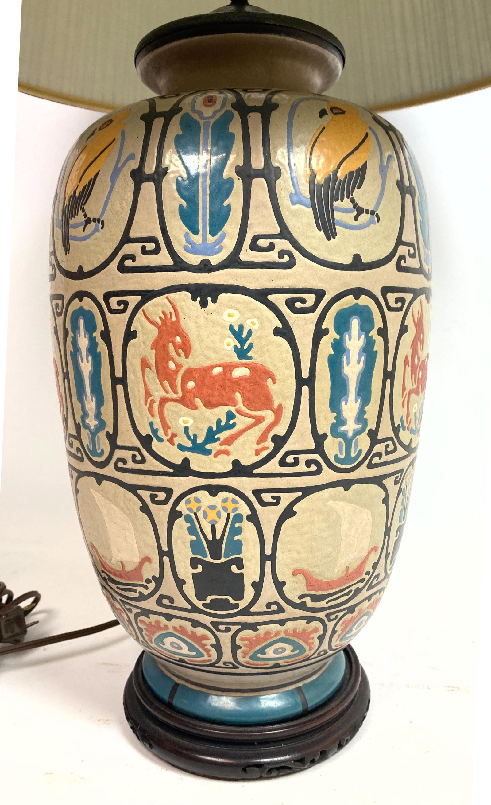Art Pottery Table Lamp Decorated with Stylized animal p (1 of 11)