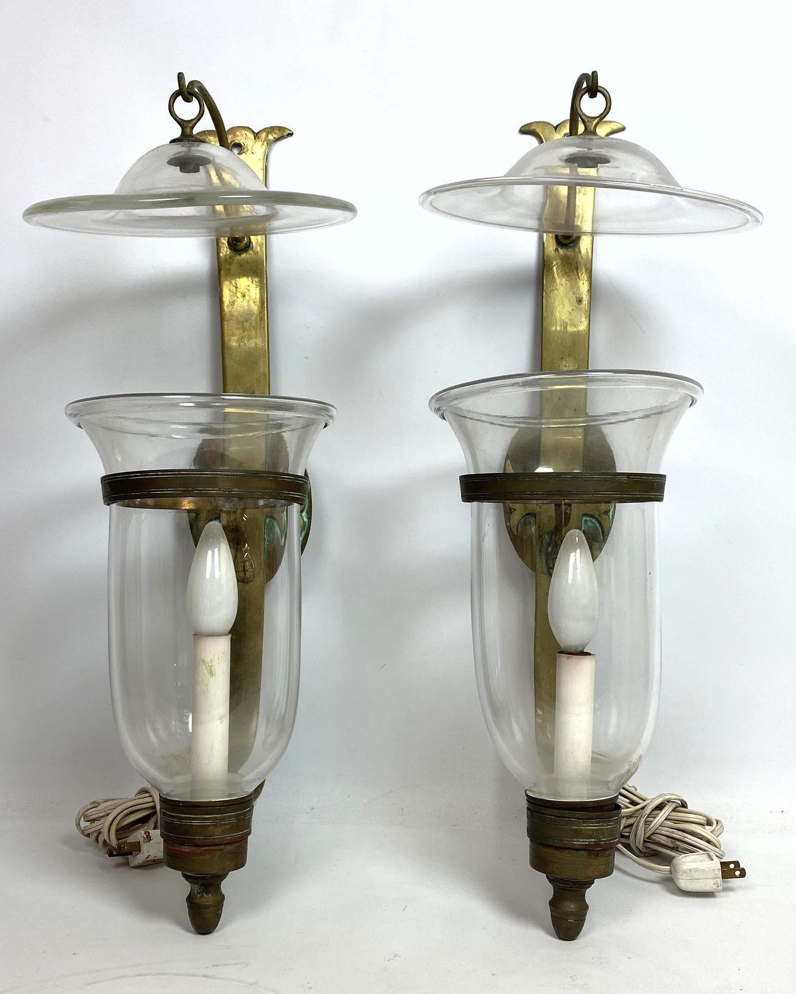 Pair Brass and Glass Wall Sconce Lanterns Wired for ele (1 of 10)