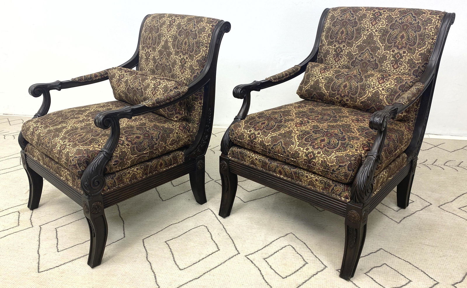 Pair ETHAN ALLEN Carved frame Lounge Chairs. (1 of 11)