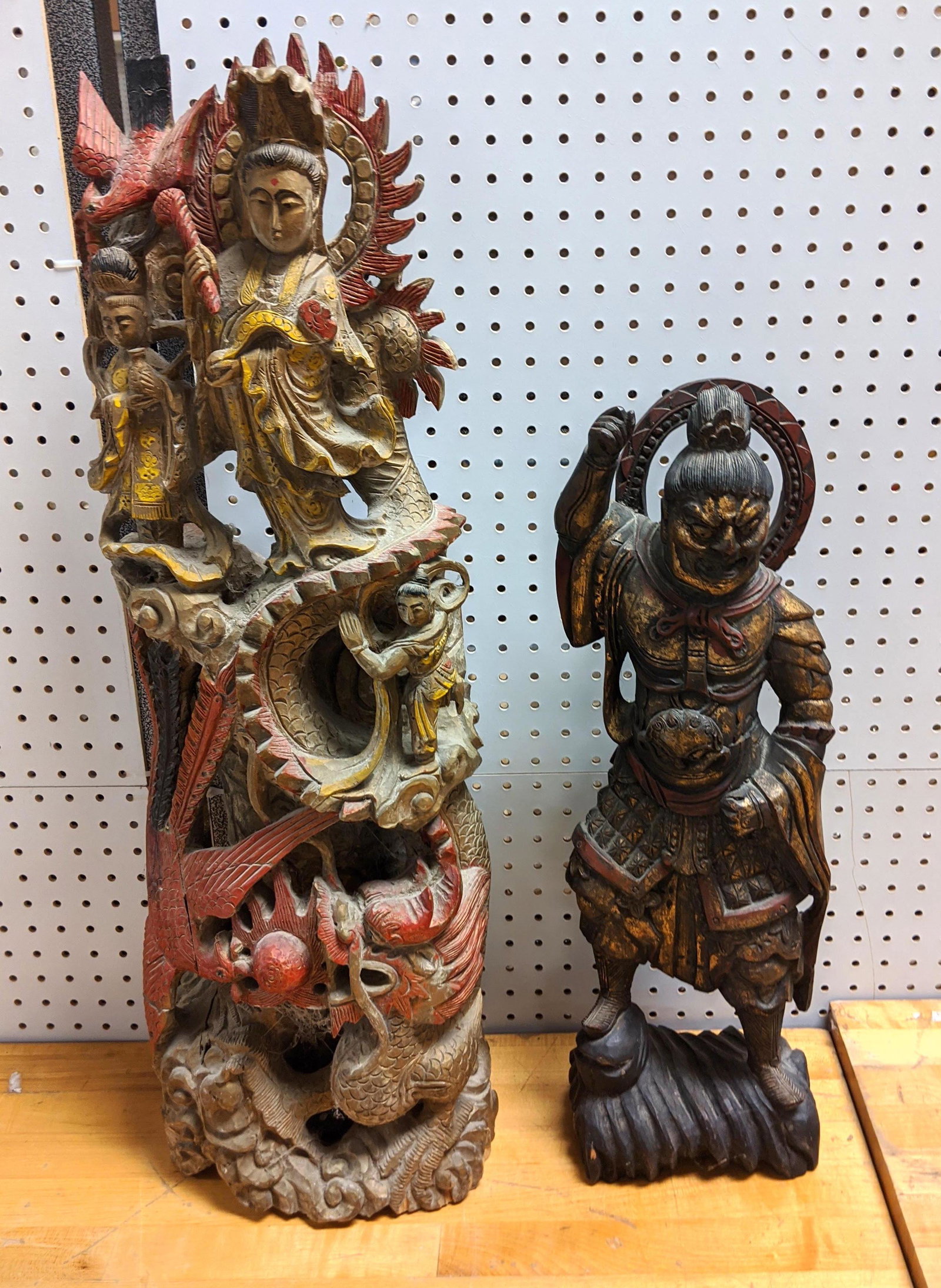2pcs Carved Wood Sculptures.  Asian Style Carvings. (1 of 5)