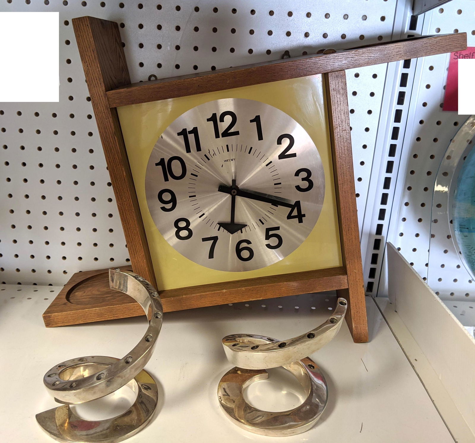 Mid Century Modern  Lot Oak Clock and Dansk Candlestick (1 of 5)