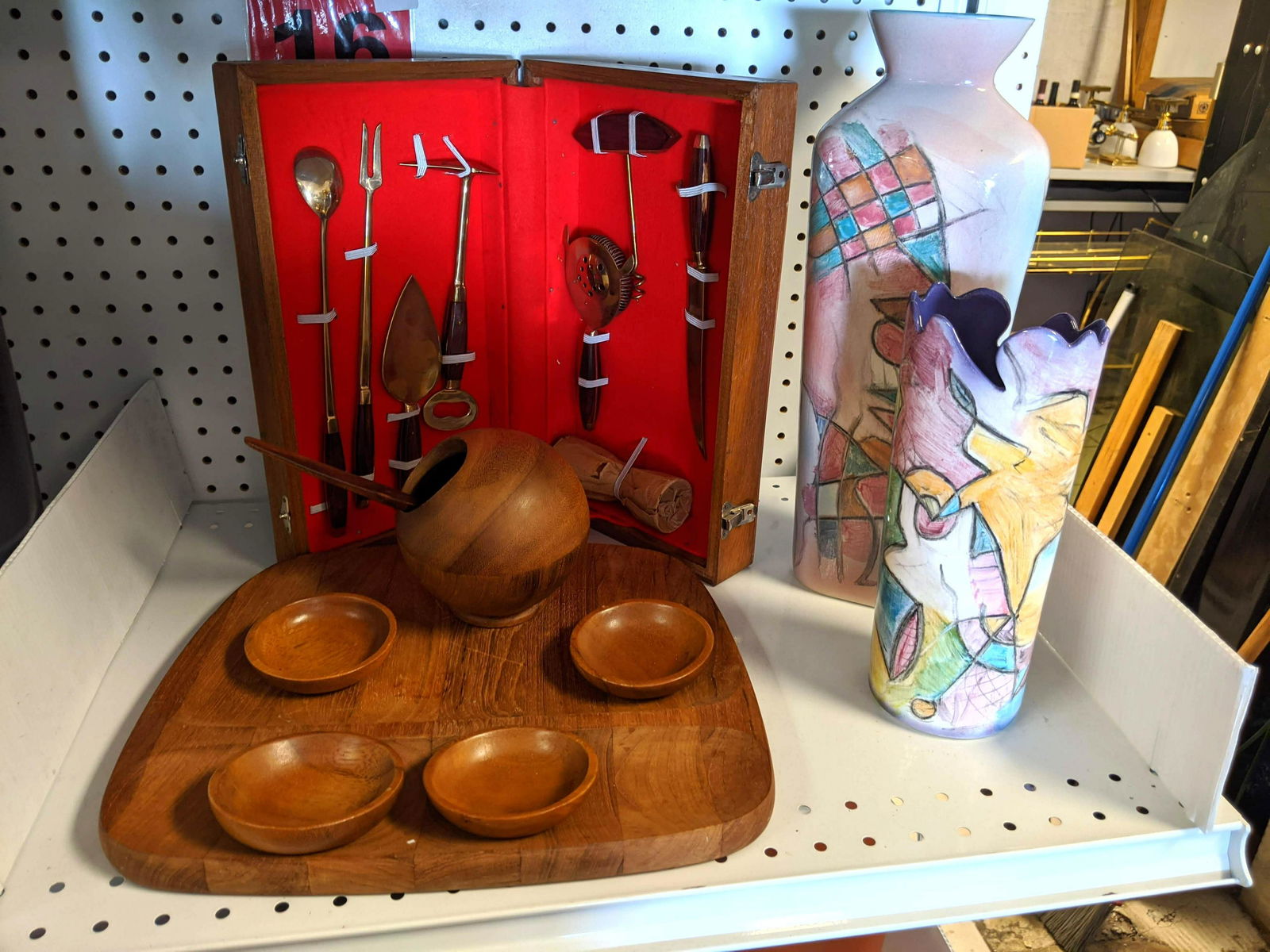 Mid Century Modern  Lot Bar set Wooden tableware and 2 (1 of 5)