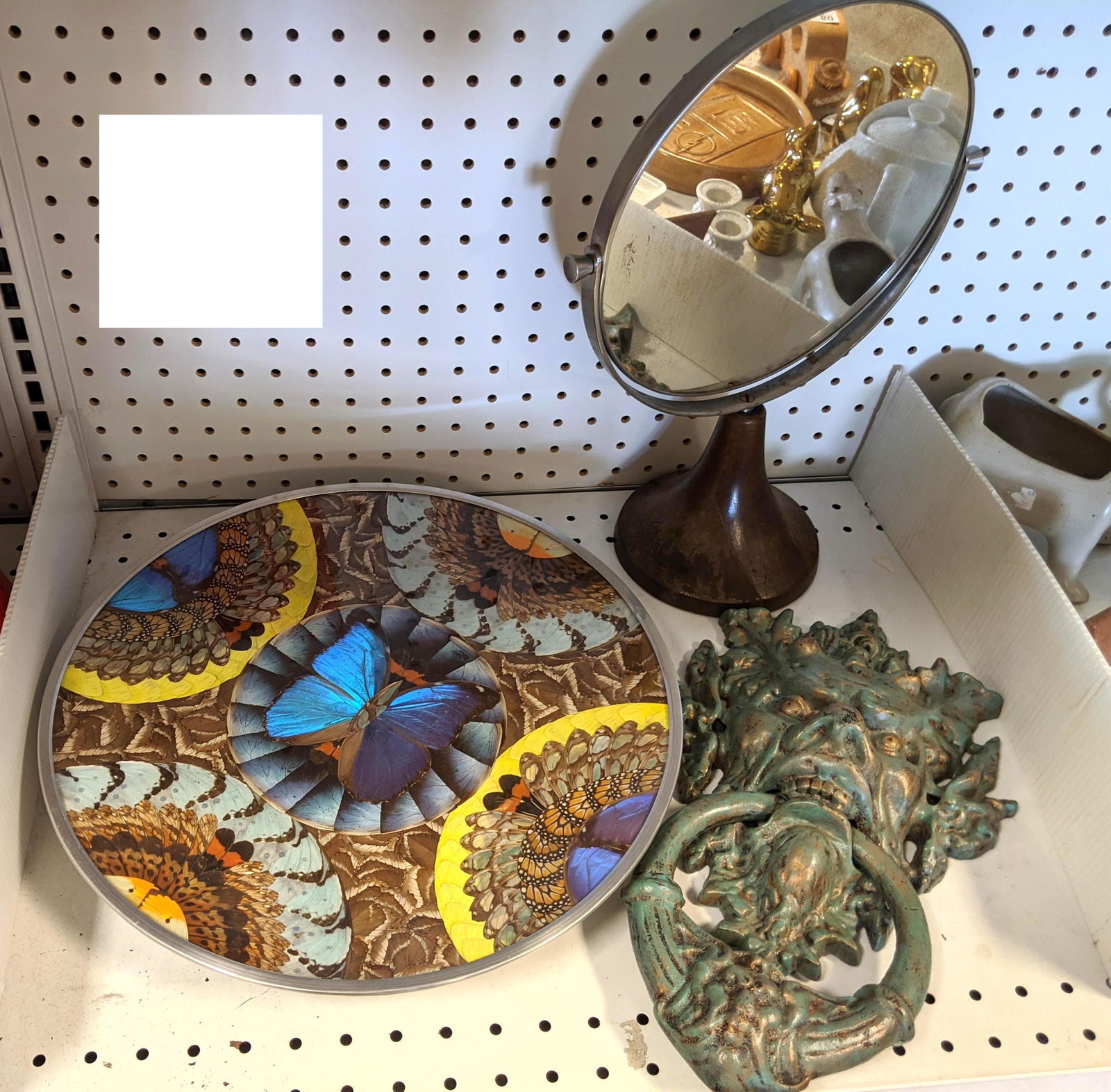 3pc Lot.  Vanity mirror, Butterfly dish, Door knocker. (1 of 5)
