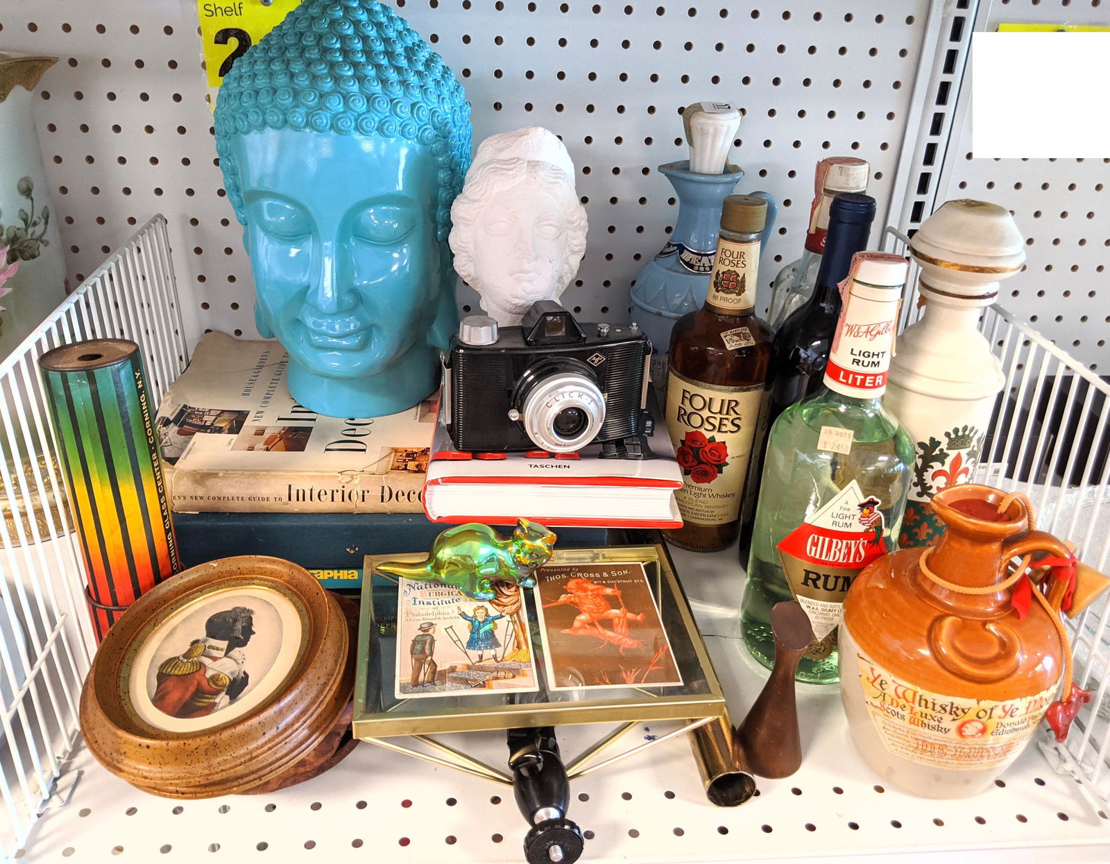 Large Shelf Lot. Sculptures, Liquor, Silhouettes, etc (1 of 13)