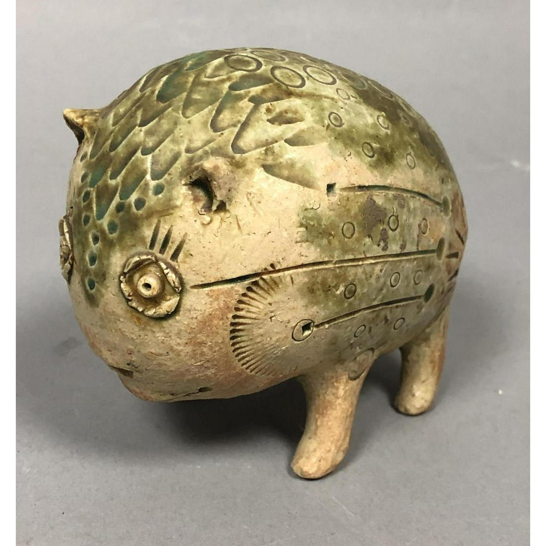 HANS DE JONG Pottery Sculpture. Figural Pottery Sculptu: HANS DE JONG Pottery Sculpture. Figural Pottery Sculpture. Animal form Holland Modern Glazed Ceramic Figure. Big eyes. Hard to Find Artist. -- Dimensions: H: 3.5 inches: W: 2.5 inches: D: 4.5 inches -