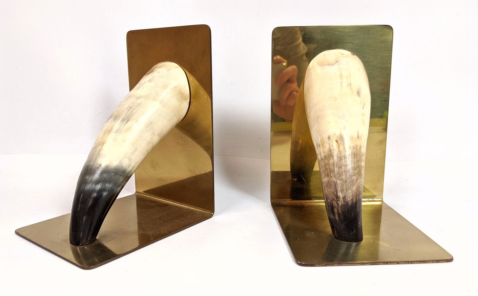 AUBOCK Made in Austria Bookends. Brass and Natural Horn (1 of 9)