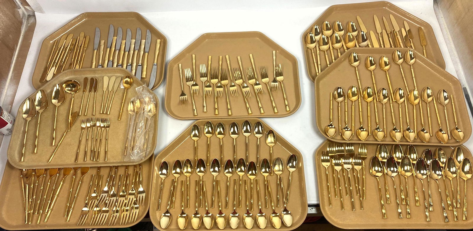 174pcs Faux Bamboo Style Gold Plated Flatware. (1 of 12)