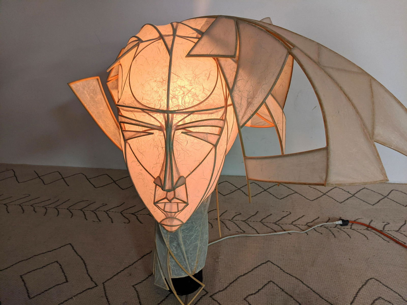 Large Bamboo and Paper Sculpture Light. Futuristic Bust (1 of 12)