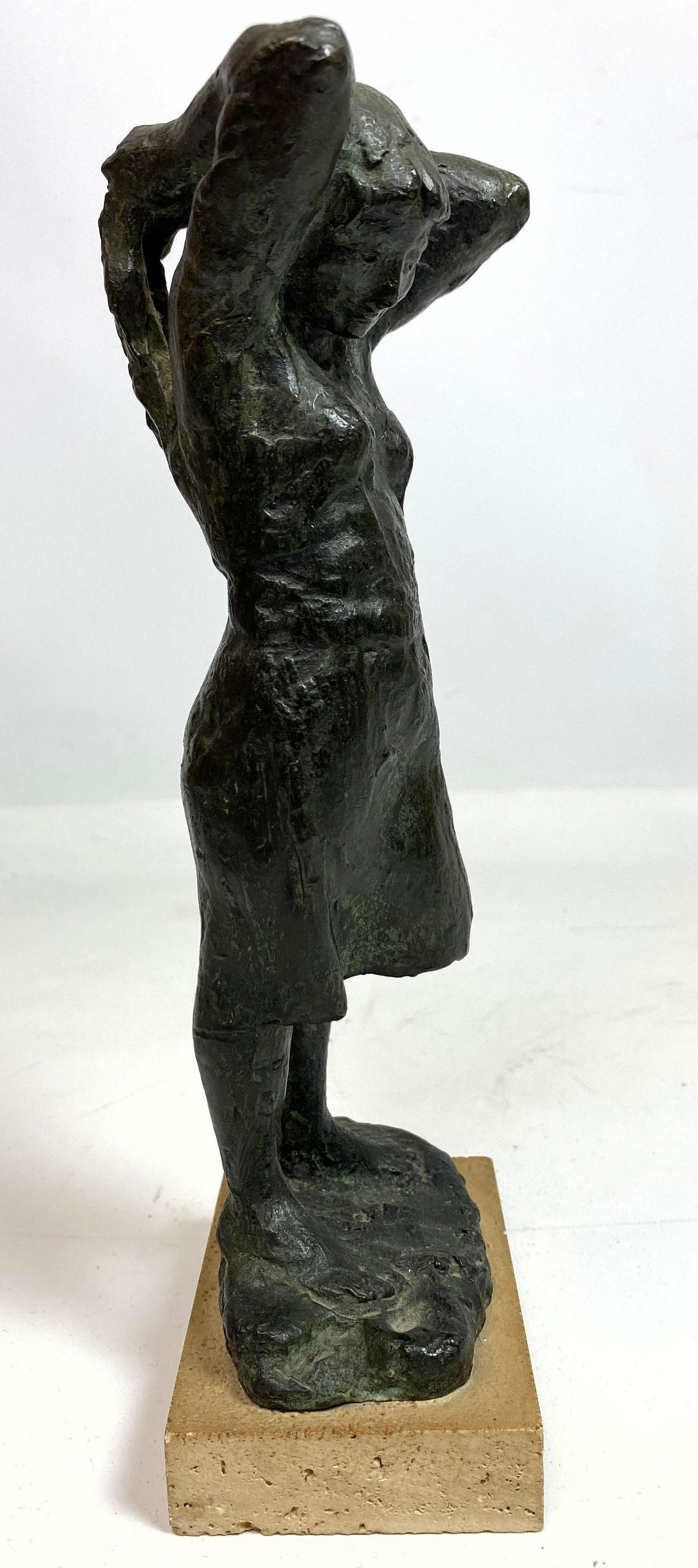 Modernist Bronze Figure of Standing Woman on Marble Bas (1 of 9)
