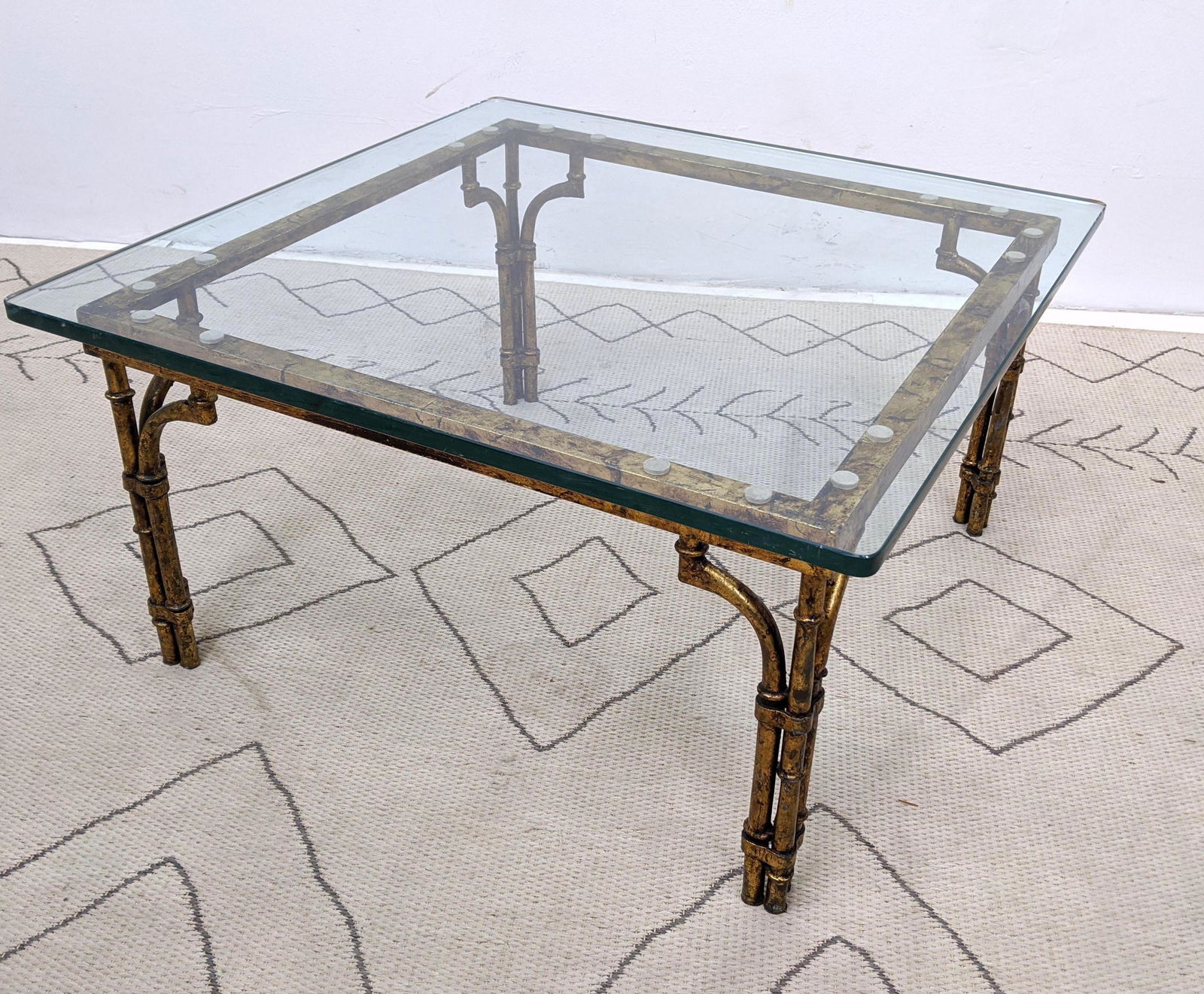 Faux Bamboo Gilt Iron Coffee Cocktail Table with Thick (1 of 6)