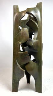 Malcolm Leland Abstract Bronze Sculpture Totem.: Malcolm Leland Abstract Bronze Sculpture Totem. Designed by Malcolm Leland for Architectural Pottery. Unsigned.-- Dimensions: H: 21 inches: W: 7 inches: D: 8 inches ---