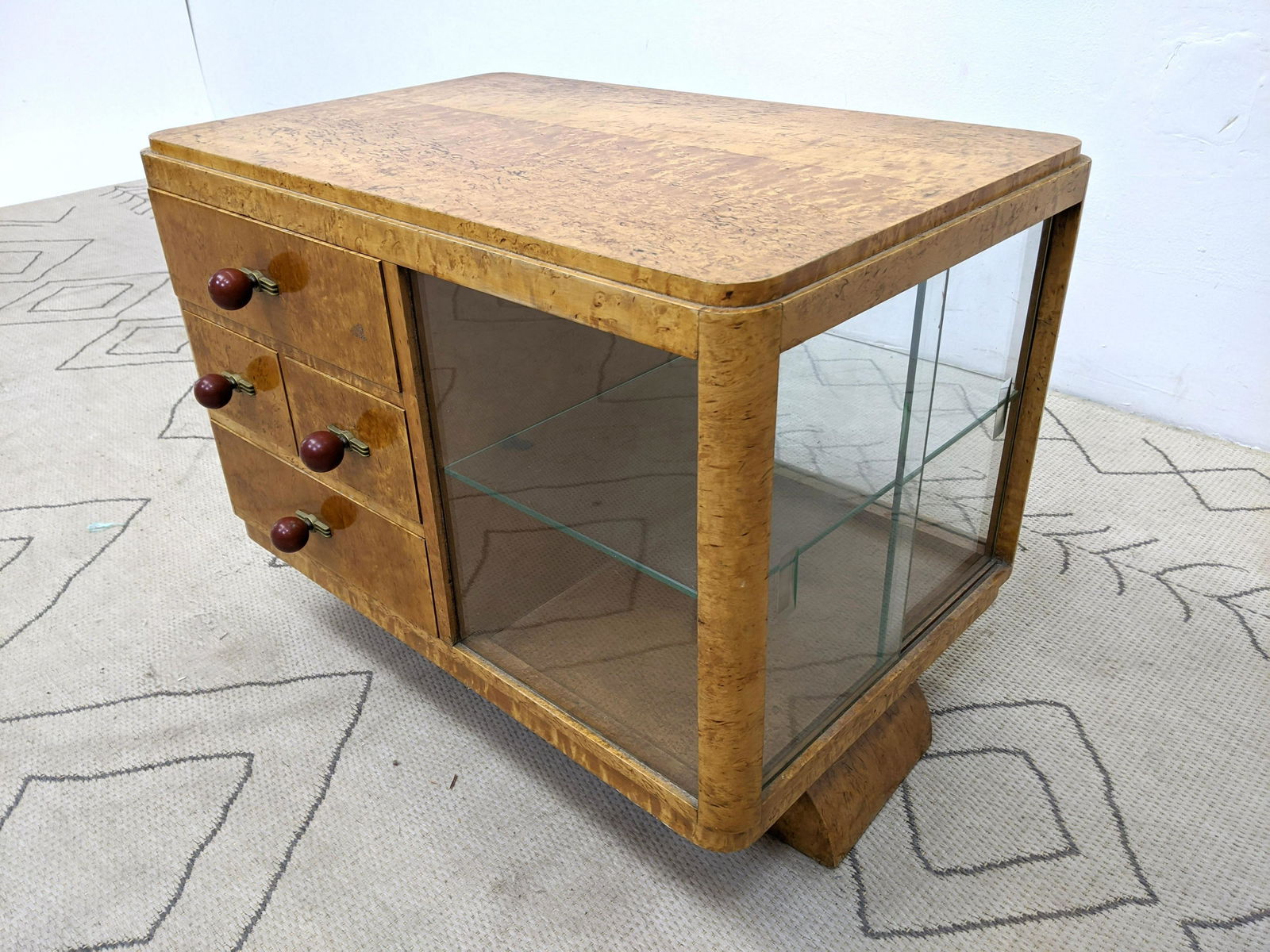 Art Deco Burl Wood Side Table Cabinet. Glass Display Ar (1 of 12)