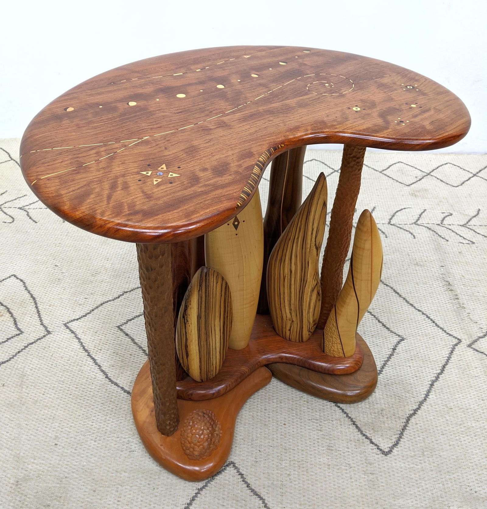 Custom Artist Designed Mixed Wood Side Table with Inlai (1 of 18)
